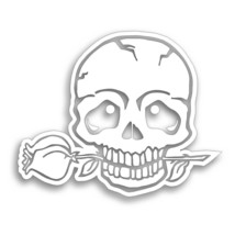 Skull With Rose Rose Flower In Mouth Decal Biker Chick Motorcycle Bumper Sticker - £7.93 GBP