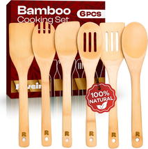 Bamboo Cooking Spoons 6-Piece – Wooden Cooking Utensils Set with Wooden ... - $12.58