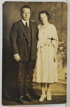 Rppc Lovely Couple Nicely Dressed c1930 Studio Photo Postcard O4 - £5.22 GBP