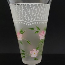 Champagne Flute Hand Blown, Frosted Hand Painted 2015 Pink Flowers - £19.30 GBP