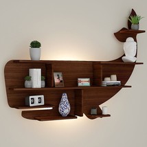 Whale Backlit Wood Wall Shelf / Book Shelf / Night Light, Walnut Finish - £219.24 GBP