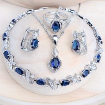 Women Silver 925 Bridal Jewelry Sets Blue Cubic Zirconia Costume Jewellery Weddi - £19.91 GBP
