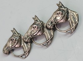 VTG Sterling Silver Equestrian 3 Triple Horse Lapel Pin Brooch Country Western - £22.76 GBP