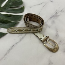 Womens Vintage 90s Stud Trim Belt Size L White Gold Leather - $18.80