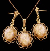 Vintage floating Opal necklace and earrings - 14kt gold filled 18&quot; chain... - $145.00