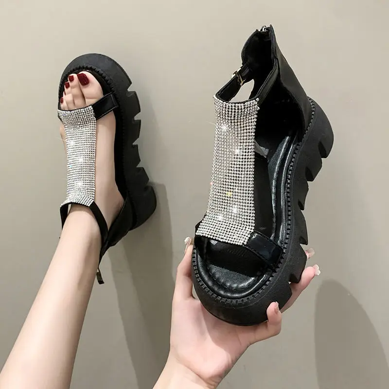 Footwear Pumps Sandals for Woman  Women&#39;s Shoes Rhinestones  2024 Platform Silve - $84.74