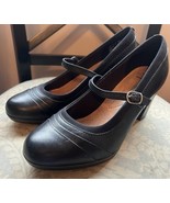 CLARKS Brynn Ivy Black Leather Mary Jane 3” Bus Cas Heels Womens Shoe Si... - $28.87