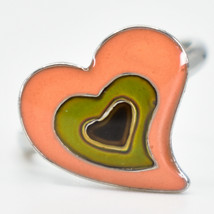 Kid&#39;s Fashion Radiating Heart Color Changing Silver Painted Adjustable Mood Ring - £6.32 GBP