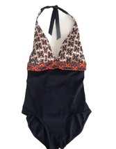 Merona Womans Swimsuit Size Medium Blue Orange 1 Piece Padded Floral Ties  - £14.34 GBP