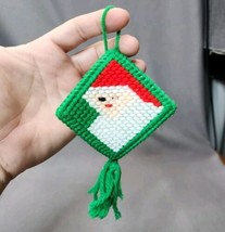 Santa Christmas Ornaments Vintage Handmade Plastic Canvas Needlepoint (Set of 4) - £12.64 GBP