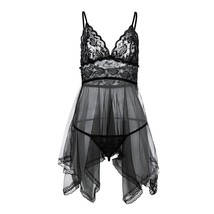 Women Sexy Lace Black Lingerie Thong Set Sleepwear Night Dress Backless Pajama - £6.96 GBP