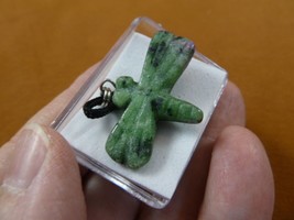 ann-drag-11 green Zoisite DRAGONFLY gemstone figurine PENDANT necklace F... - $12.19