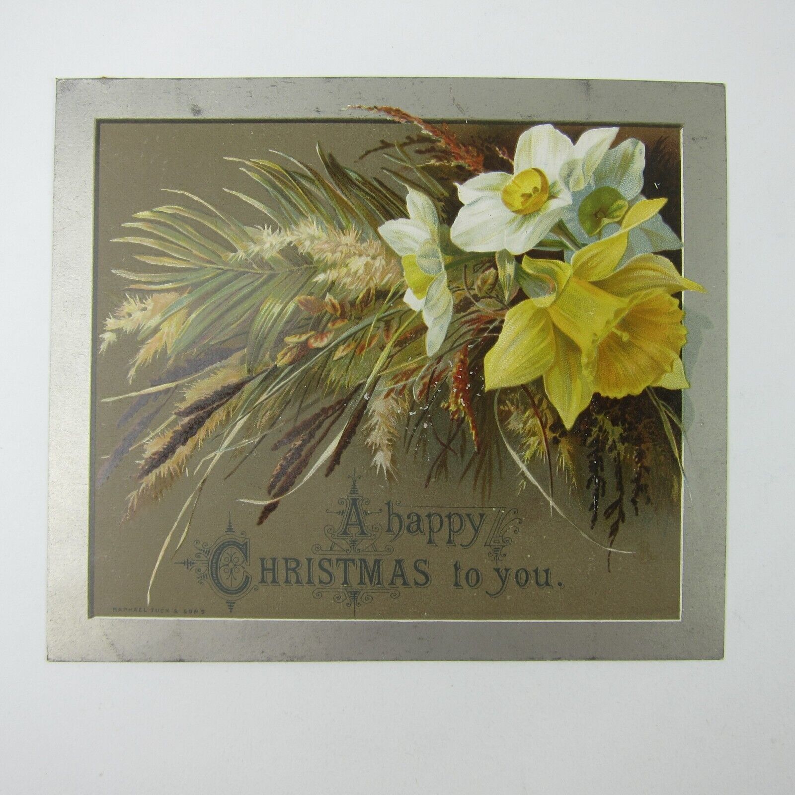 Primary image for Victorian Christmas Card Flowers Yellow & White Raphael Tuck & Sons Antique