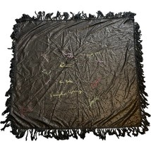Antique Black Damask Embroidered Piano Shawl Names Birthday Fringe Victo... - $114.02 CAD