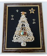Framed Jewelry Art Christmas Tree OOAK Handmade Flowers Angel Bells Star... - £93.29 GBP