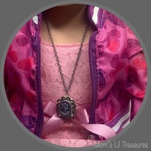Purple Cameo Rhinestone Locket Silver Chain Doll Necklace • 18 Inch Doll Jewelry - £6.24 GBP