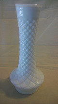 White Milk Glass Vase, With Raised Detail Diamond Pattern By Randall - £23.13 GBP