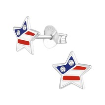 Star Shape American Flag 925 Silver Stud Earrings with Crystals - £11.29 GBP