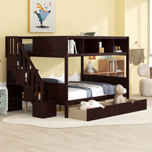 Twin over Full Bunk Bed with Shelfs, Storage Staircase and 2 Drawers, Es... - £700.83 GBP