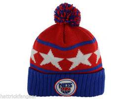 New York Nets Mitchell &amp; Ness NBA Stars Team Logo Pom Pom Knit Hat/Beanie/Toque - £18.08 GBP