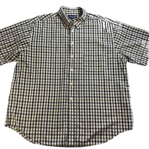 Roundtree &amp; Yorke Shirt Men&#39;s XL Plaid Short Sleeve 100% Cotton Beige Green - $10.88