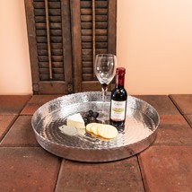 Handcrafted 13&quot; Hammered Stainless Steel Round Tray - £69.72 GBP