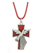 Confirmation  Cross with Dove, Red 24&quot; Cord Necklace, New #AB-297-R2 - £7.95 GBP