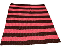 Handmade Handcrafted Pink And Brown Striped Crocheted Quilt Blanket 56&quot; ... - £25.73 GBP