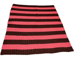 Handmade Handcrafted Pink And Brown Striped Crocheted Quilt Blanket 56&quot; ... - £25.60 GBP