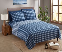 Full Checker Blue 6pc Bed Sheet Set Hotel Luxury Deep Pocket - £43.82 GBP