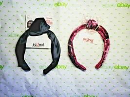 Scunci Satin Headband Black With Top Knot &amp; Velvet Headband Pink With To... - $14.23