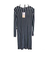 Zara Trafaluc Black White Green Vertical Ribbed Long Sleeve Dress, SZ Me... - $18.39