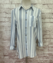 Universal Thread Womens Size M Blue Stripe Long Sleeve Button Up Shirt Beach NEW - £20.58 GBP