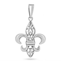 925 Sterling Silver Basic Fleur De Lis - Lily of France Pendant Necklace - £19.03 GBP+