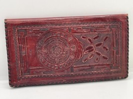Leather unisex checkbook wallet from Mexico unique design ornate Hand To... - £34.88 GBP