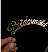 NEW Bridesmaid Gold Tone Glitter Pink Heart Headband Bridal Party Decora... - £10.59 GBP