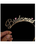 NEW Bridesmaid Gold Tone Glitter Pink Heart Headband Bridal Party Decora... - £10.57 GBP
