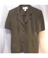 Jones New York Women&#39;s Suit Jacket Blazer Olive Green Silk Pockets Short... - $461.15 MXN