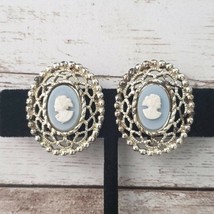 Vintage Clip On Earrings - Large Ornate Cameo Style Statement Earrings - £8.75 GBP