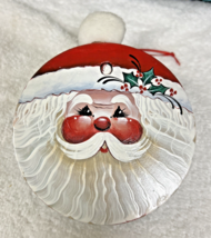 Hand Tole Painted Christmas Santa Claus Face Tin Wood Noisemaker Signed ... - $18.32