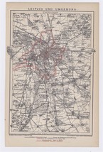 1900 Original Antique Map Of Vicinity Of Leipzig / Saxony Sachsen Germany - £13.66 GBP