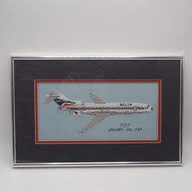 Vintage Boeing 727 Delta Embroidered Cross Stitch Framed Airplane Art - $277.85