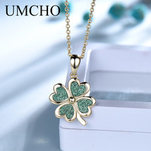 UMCHO Glitter Green Four-leaf Clover 925 Sterling Silver Necklace Pendants For W - £22.56 GBP