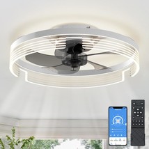 White Ceiling Fan Modern Flush Mount Low Profile Ceiling Fans Timing App Remote - £97.21 GBP