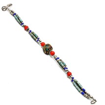 Turquoise Coral Lapis Lazuli Gemstone Jewelry Bracelet Nepali 6-7&quot; SA 1261 - £4.14 GBP