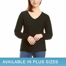 Ella Moss Womens Sweater V-Neck Long Sleeves Ribbed Soft Size: L, Color: Black - £19.91 GBP