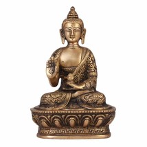 Brass Buddha Blessing with Sacred Kalash &amp; Draped in Shawl Religious Statue - £53.00 GBP