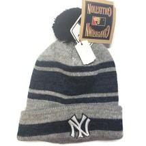 MLB New York Yankees Mens Beanie Pom Blue Grey One Size Winter Raised Cuff Hat - £10.94 GBP