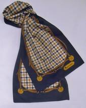 Aquascutum Vtg Scarf Polyester Signature Club Check &amp; Horse Bit Made In Italy - £25.91 GBP