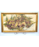 1970s Quilted Deer Family Trapunto Raised Fabric Art Wood Frame 26x13 Ca... - $1,881.48 MXN